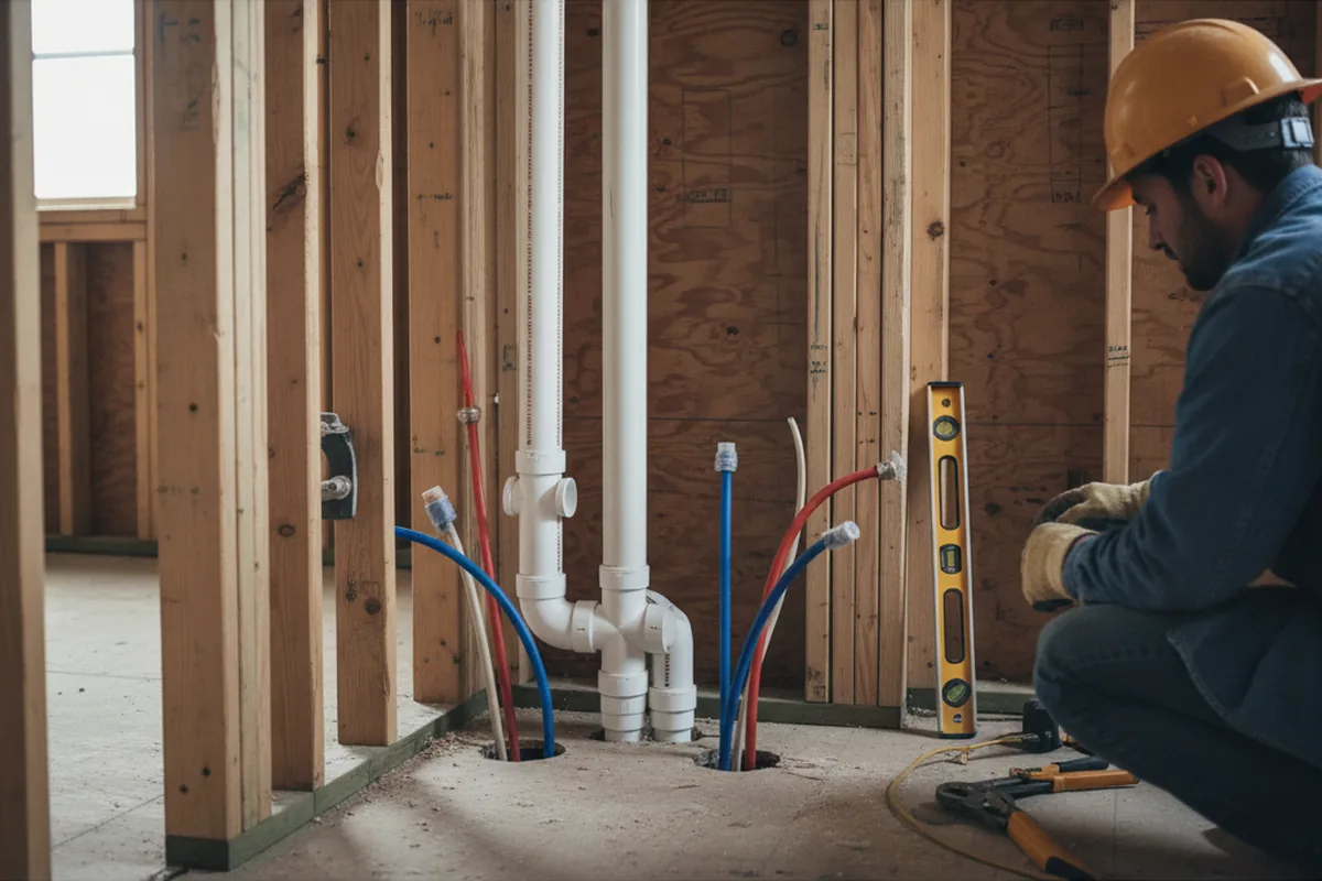 Drain and supply rough-in during Leak Detection in Sioux Rapids